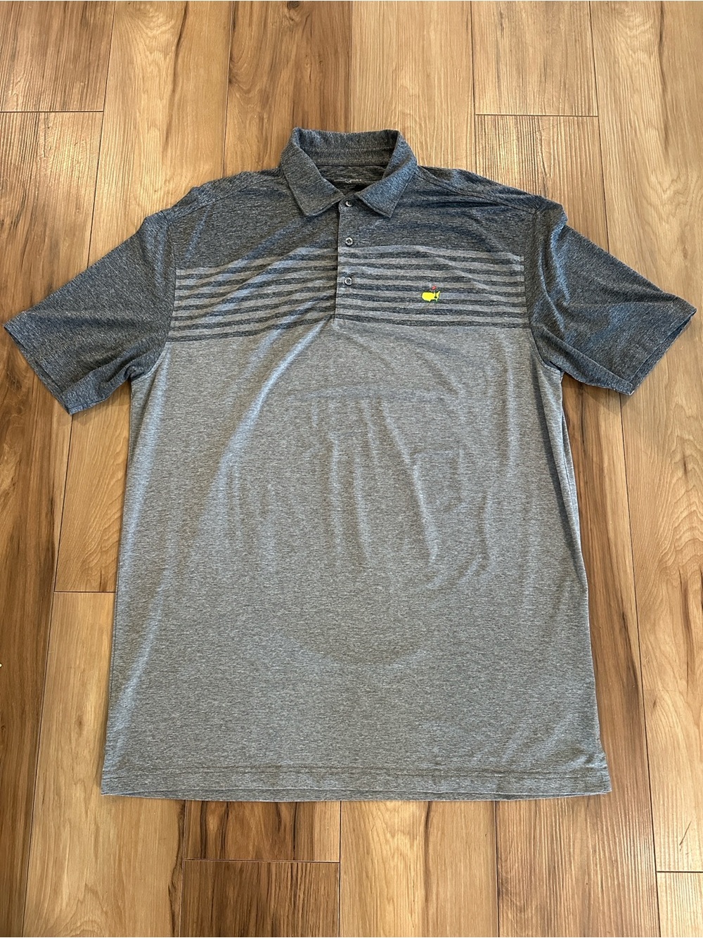 Master's tech Men's Gray Short Sleeve Polo Shirt with Subtle Stripe Larg